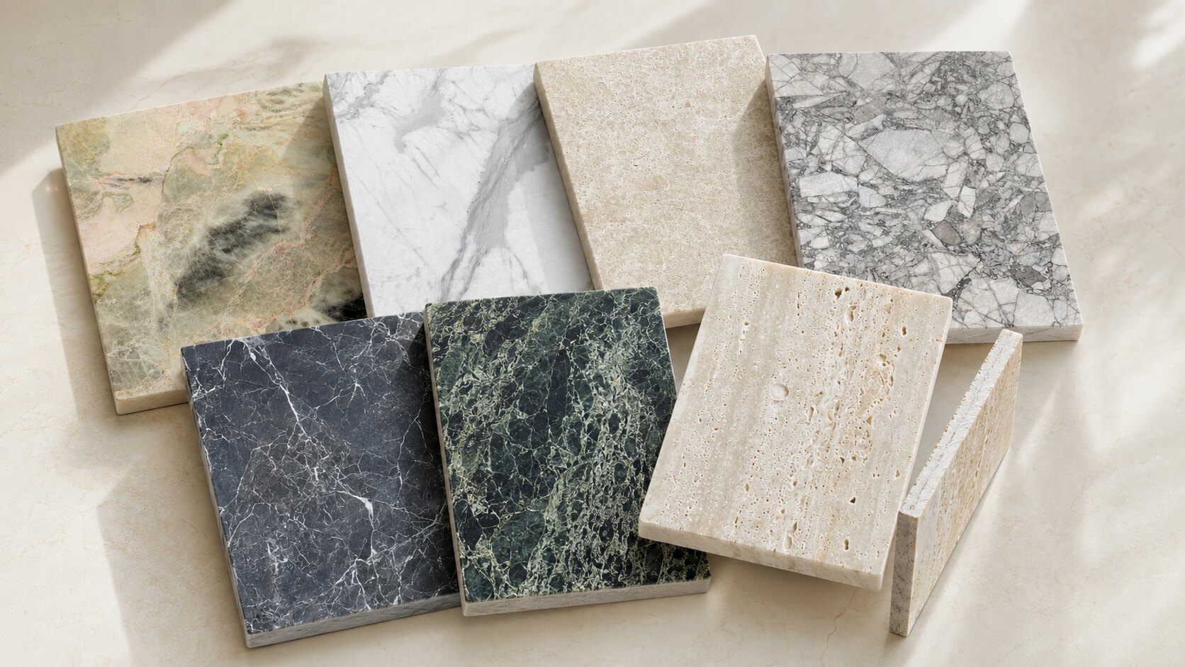 EcoMarble seven-stone sample and material selection display